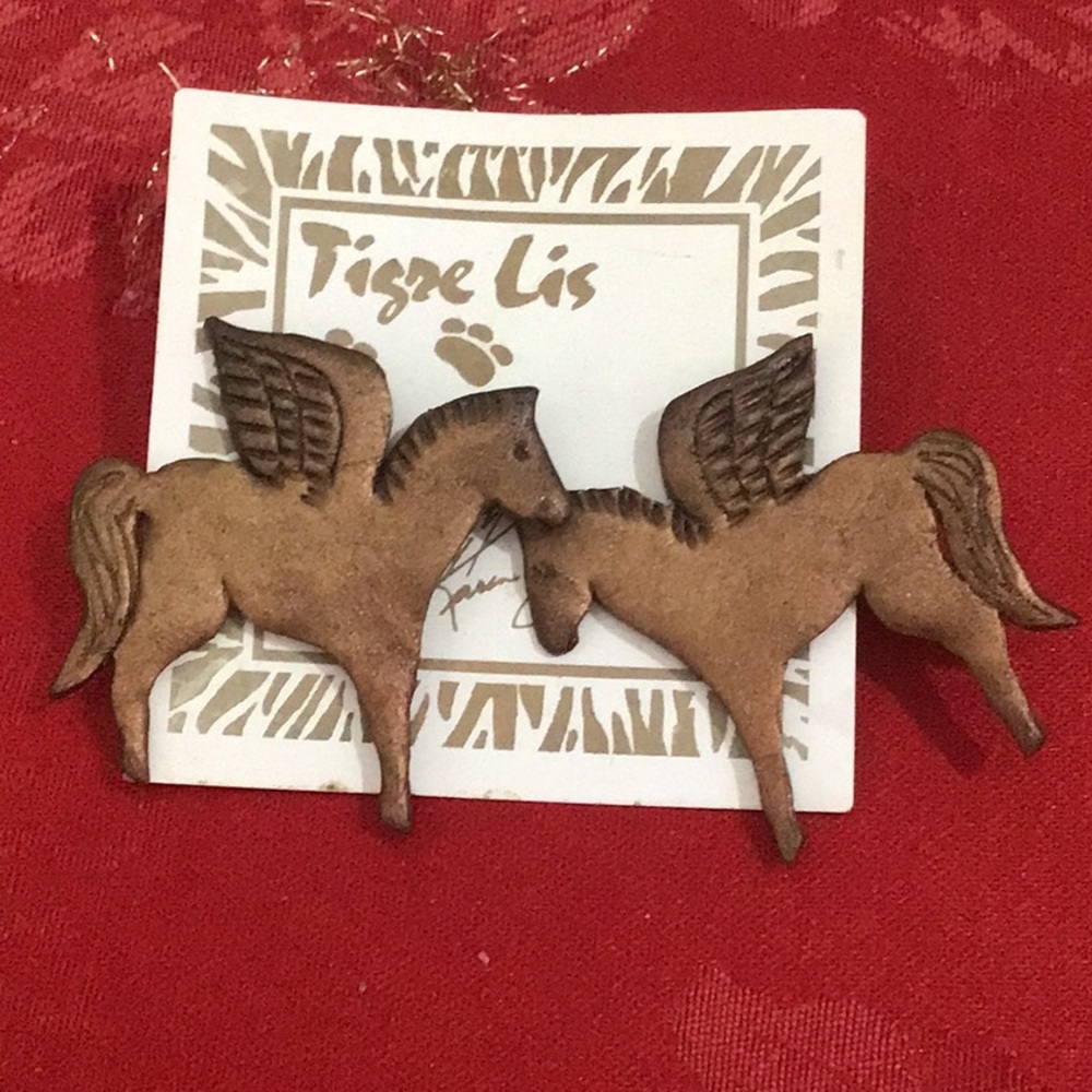 Horse Lovers Pegasus Clay Jewelry Pierced Earrings Set Wearable Art by Tigre Lis